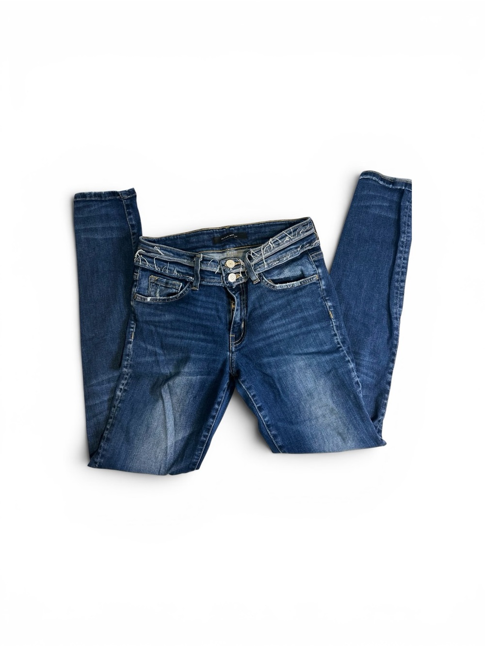 Flying Monkey Jeans Womens sz 27 Skinny Blue Denim Frayed Double Waistband